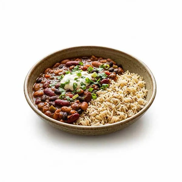 Smoky Three-Bean Chili with Cumin-Scented Long Grain Rice